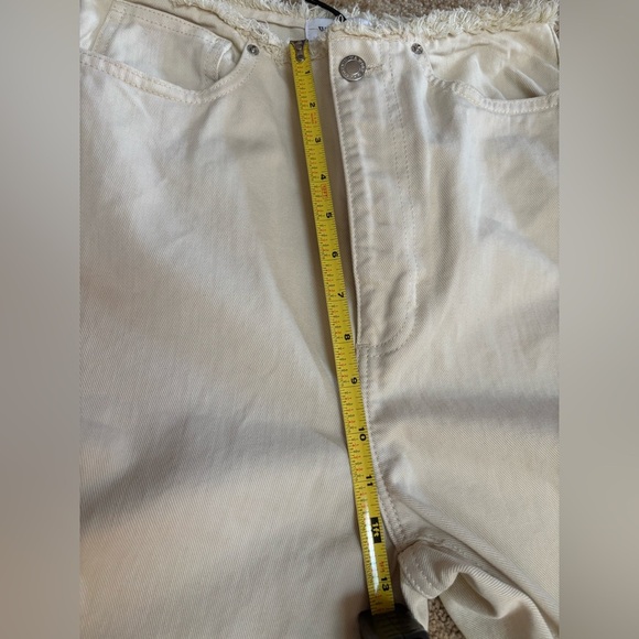 WEWOREWHAT HIGH RISE WIDE LEG FRAYED STRAIGHT LEG CREAM DENIM PANTS JEANS SZ 27 - Picture 9 of 13